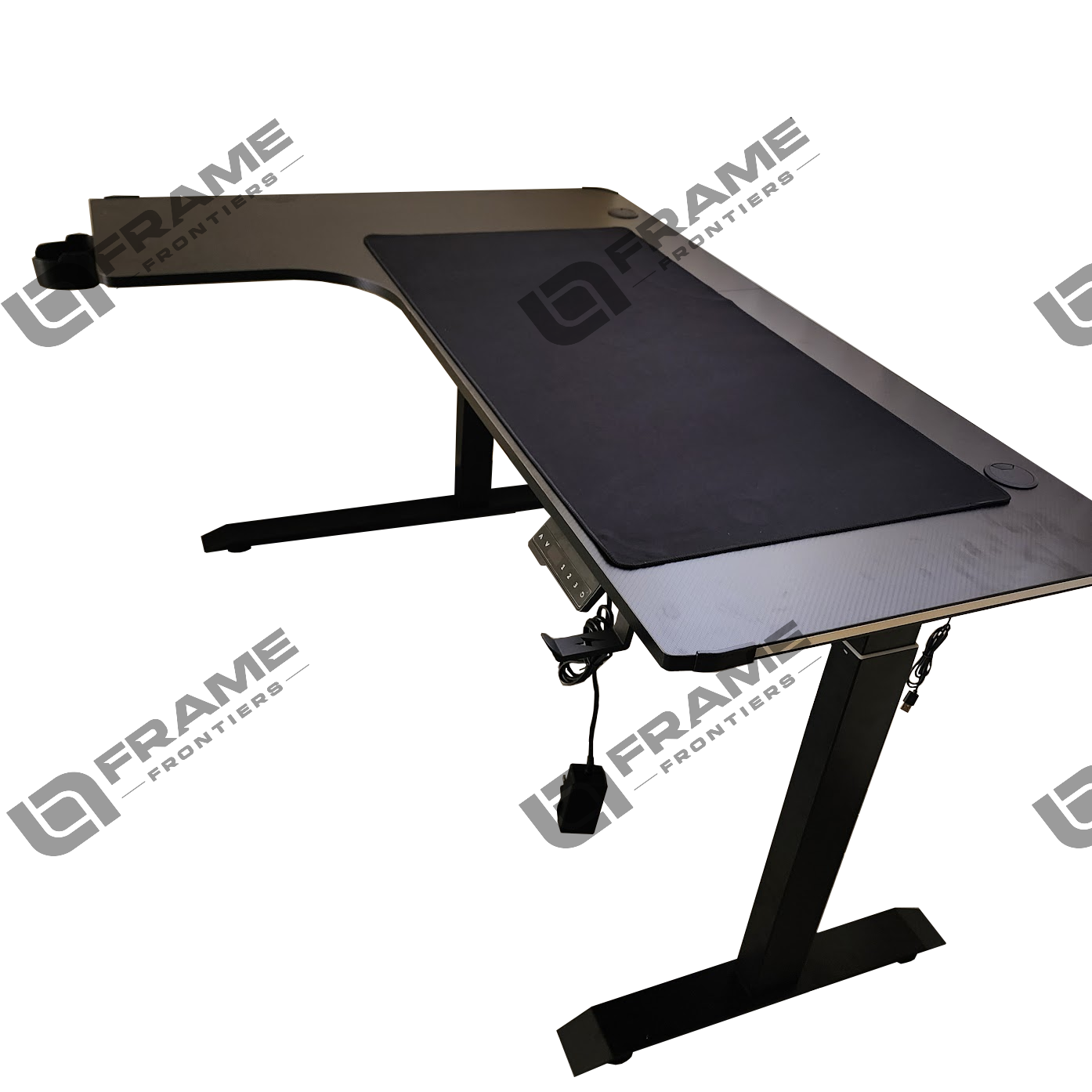 L-shaped height adjustable desk